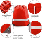 BeeGreen 30 Pieces Red Drawstring Bags Bulk String Backpacks, Cinch Sacks for Gym Sport Trip, Reflective Strips DIY for Women and Men