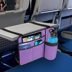 Airplane Seat Back Organizer & Storage, Airplane Tray Table Cover for Personal Items, Airline Seat Hanging Pockets Media Pouch,Reusable Travel Essentials,Fits Tablets,Cell Phone,Water Bottle (Purple)