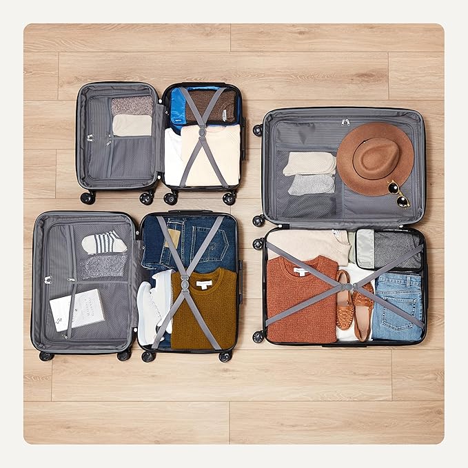 Amazon Basics 3-Piece Hardside Expandable Luggage Set (21" Carry-On, 26", 30"), Spinner Suitcases with Multi-directional Wheels, Scratch-Resistant Surface, Navy Blue