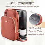 BAGSPRITE Coffee Maker Travel Bag Compatible with Keurig K-Mini Mate, Full Open Carrying Case with Quilted Padded Soft Microfiber, K--Cup Single Serve Coffee Maker Bag with Pod Organizer, Mug Pockets