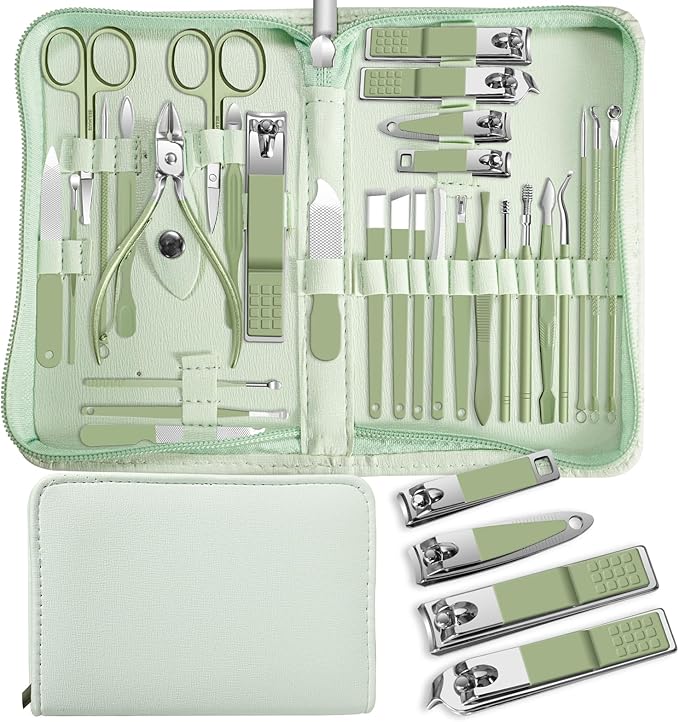 30 in 1 Manicure kit Personal Care Men's Accessories, Professional Nail Kit Pedicure Kit, Toe Nail Clippers for Men and Beauty Tools Portable Set, Travel Deluxe Beauty Tools Convenience Set(Green)