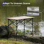 Byliable Camping Table Folding Portable Camp Aluminum Fold Up Lightweight Roll Up Table Adjustable Height with Carry Bag Indoor Outdoor for Camping, Picnic, Backyard, BBQ, Patio, Wood Grain