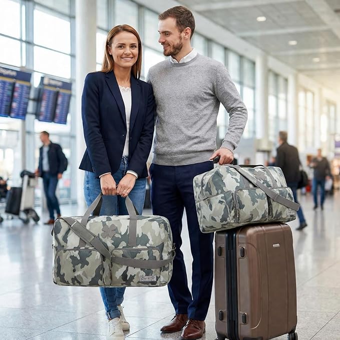Lucky Travel Duffel Bags 65L, Gym Bag, Travel Bag & Large Duffle Bag for Men, Foldable Overnight Weekender Bags for Women & Men with Adjustable Shoulder Strap, Camo