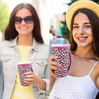 KJQJLY 3 Pack Reusable Iced Coffee Sleeves for Iced Coffee Cups or Drinks Reusable Neoprene Insulated Sleeves for Hot and Cold Drinks from Starbucks, Dunkin, And More (pink leopard print)