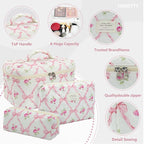honitty Makeup Bag,Quilted Cosmetic Bag,Large Floral Make Up Bag for Women,Cotton Makeup Bag Set,Flower Travel Toiletry Bag