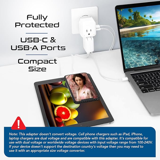 Ceptics Japan, Philippines Power Travel Plug Adapter Set, 20W PD & QC, Safe Dual USB & USB-C 3.1A - 2 USA Socket - Compact - Use in USA, Bahamas, Canada Includes Type A, Type B Swadapt Attachments
