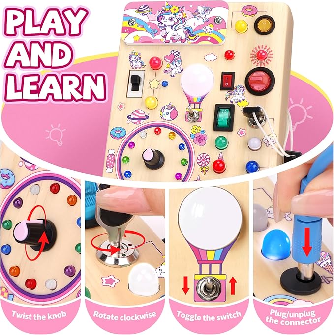 Grarain Busy Board for Toddlers - Montessori Educational Toy for 1-3 Year Old Boys & Girls | Travel-Friendly Sensory Learning Activity | Ideal for Kids with Autism(Unicorn Busy Board)