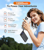 Power Bank with 2 Built-in Cables 10000mAh, 22.5W PD Slim Portable Charger USB C Battery Pack, Travel Essentials Fast Charging Powerbank Compatible with iPhone 17 16 15 Plus Pro Samsung iPad (1 Pack)