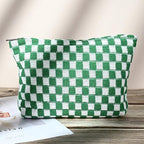 SOIDRAM 2 Pieces Makeup Bag Large Checkered Cosmetic Bag Capacity Canvas Mix Travel Toiletry Bag Organizer Cute Makeup Brushes Aesthetic Accessories Storage Bag for Women, Checkered Mix Green