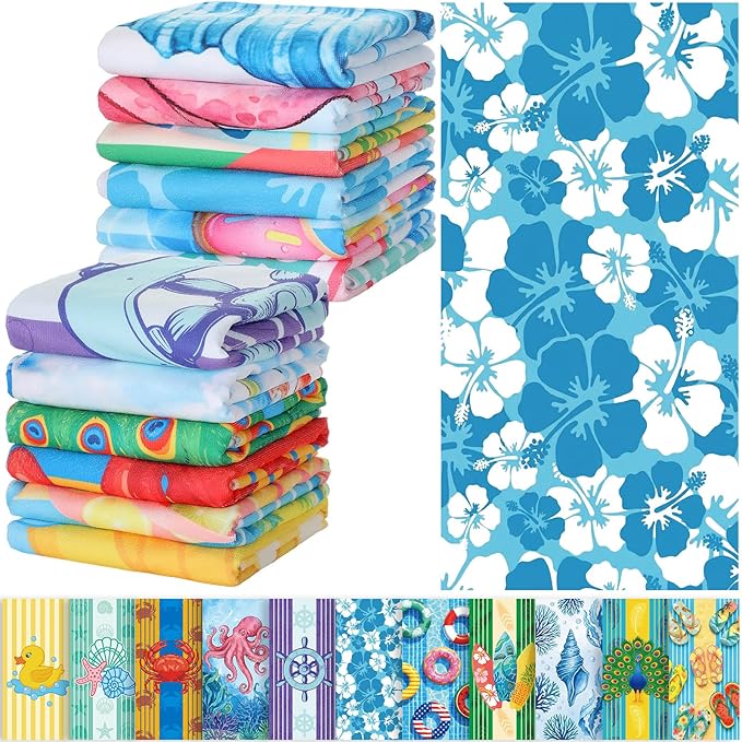 12 Pcs Island Oversized Microfiber Beach Towels Set 30 x 60 Extra Large Fiber Swim Pool Towel Absorbent Bath Blanket for Travel Vacation Accessories Gift Spa Soft Lightweight