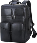 TIDING 17.3" Leather Laptop Backpack for Men Multi Pockets Casual Daypack Business Travel Rucksack, Black