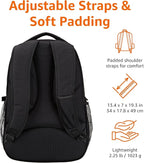 Amazon Basics Padded Laptop Backpack with Water Bottle Pockets, Travel Work Bag with Compartments, Fits Up to 17-Inch Laptops, Black