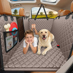 URPOWER Backseat Extender for Dogs - Hard Bottom Dog Car Seat Cover for Back Seat, Dog Hammock for Car and SUV, Pet Rear Seat Protector Dogs Travel Bed with Mesh Window & Side Flaps
