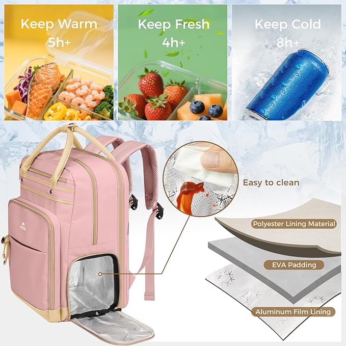 MATEIN Lunch Backpack for Women, Teacher Backpack with Lunch Compartment Detachable, Fit 15.6 Inch Laptop, College Computer Backpacks Meal Prep Work Bag Gift for Nurse Commute Office, Pink