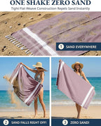 LANE LINEN Turkish Beach Towels, 2 Pack Extra Large Beach Towel, Pre-Washed for Soft Feel, Oversized Sand Free Quick-Dry Pool Towel, Beach Towels for Adults, 39"x71" - Wistful Mauve