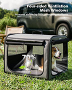 Large Dog Car Carrier Light Weight, 27×20.5×20.5ins Dog Carrier for Cars, Portable Dog Car Crate with Breathable Windows, Stable Pet Carrier for Both Indoor and Outdoor Use, Pet Travel Crate Gray