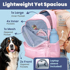 Dog Travel Bag for Supplies - Complete Dog Diaper Bag Backpack with 2 BPA-Free Travel Bowls, Treat Pouch, Food Container, Placemat & Laptop Sleeve – for Traveling, Road Trips, Hiking: Dusty Pink