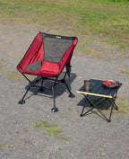 iClimb Ultralight Compact Camping Folding Beach Chair with Anti-Sinking Large Feet and Back Support Webbing (Red - Square Frame)