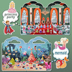 6 Set (260pcs) Puffy Sticker Books Activity for Girls, Reusable Stickers Book, Fairytale+Garden+Princess Party+Mermaid+Kids Zone+Girls' Shop, Travel Book for Kids Ages 3+