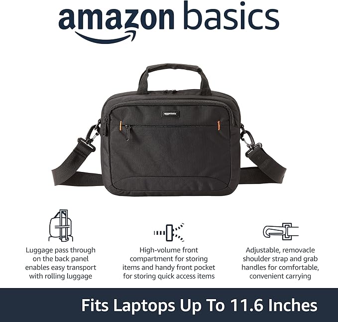 Amazon Basics Laptop Carrying Case with Adjustable Shoulder Strap, 11.6 in, Black, 10-Pack