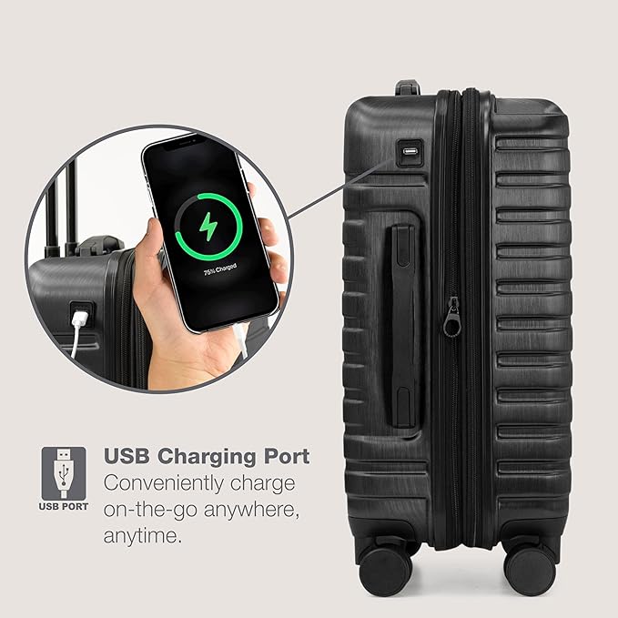 U.S. Traveler Boren Expandable Hardside Rugged Travel Luggage with 8 Spinner Wheels, Black, 3-Piece Set