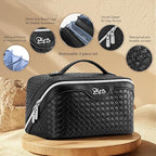 BOYATU Travel Makeup Bags for Women: 3 Pcs Large Make up Bags Set - Vegan Leather Cosmetic Bag for Traveling - Waterproof Toiletry Organizer (L05 Black)