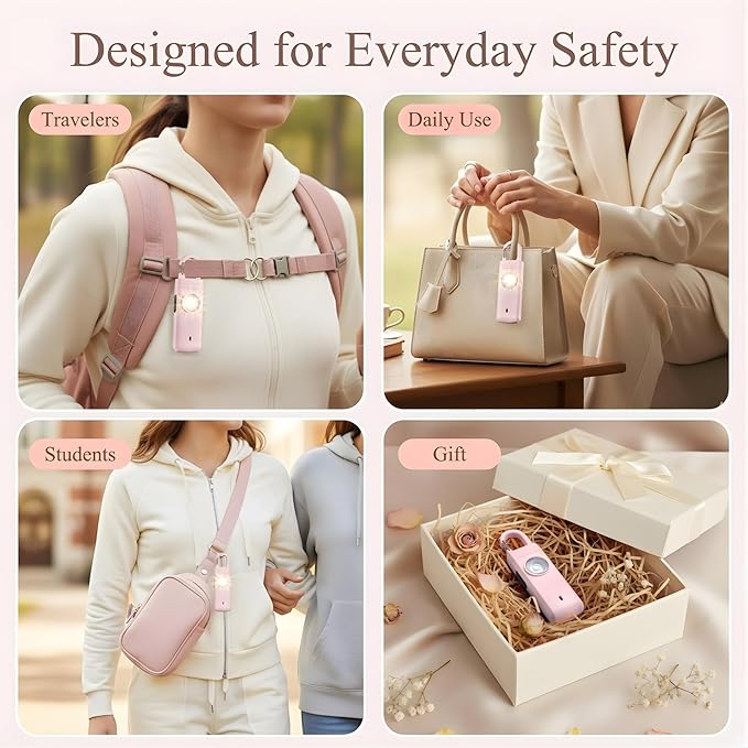 Personal Alarms for Women, Panic Button Self Defense Keychain with Clip-On Design, 130dB Alarm & Strobe Light for Personal Protection, Safety Whistle for Travel Safe, Small Gifts for Women ( Pink )