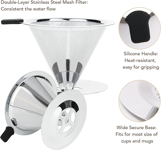 Premium Pour Over Coffee Dripper with Reusable Stainless Steel Filter – Portable, Easy Clean Coffee Maker for Single Cup Brewing – Ideal for Home, Office, Camping