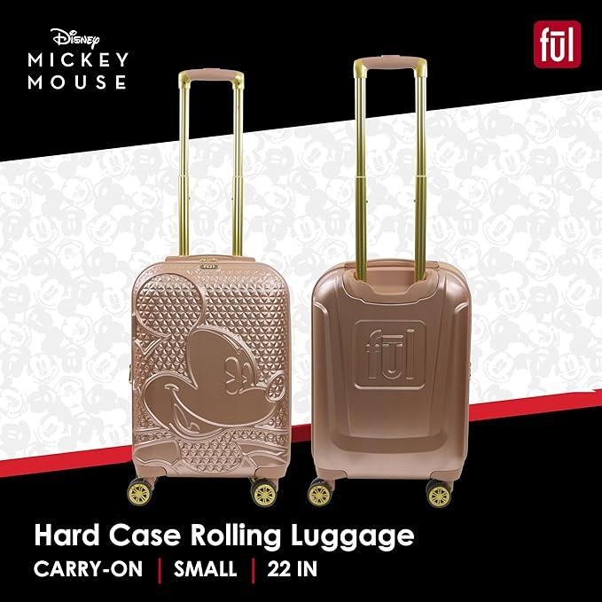 FUL Disney Mickey Mouse 22 Inch Carry On Luggage, Hardshell Rolling Suitcase with Spinner Wheels, Rose Gold