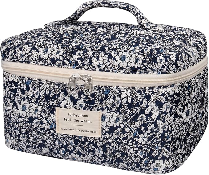 Gosect Large Makeup Bag, Cute Cosmetic Bag for Women Girls, Floral Coquette Aesthetic Toiletry Bag, Travel Make Up Organizer Bag (Black Rose Flower)