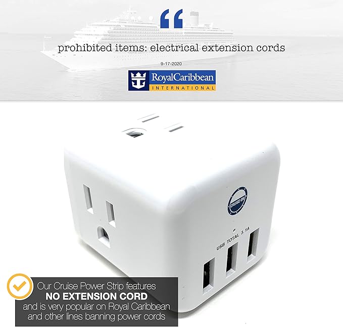 Cruise Approved Power Strip Non Surge Protector for Cruise Ship Multi Plug, 6 Outlets, 3 USB & 3 AC Outlet for Carnival, Celebrity, Princess, Norwegian & Major Lines in 2026 & 2027