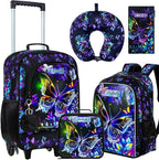 18" Kids Suitcase for Girls, 5Pcs Carry on Luggage With Wheels, Butterfly Suitcases for Toddler Children(Black)