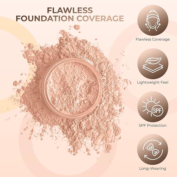 4pc KIT w/KABUKI BRUSH Mineral Makeup Bare Set Full Coverage Concealer Blush Foundation Powder (Light Tan)