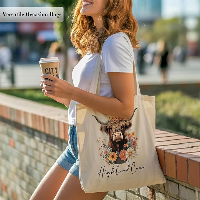 Aesthetic Canvas Tote Bag, Cute Reusable Bags for Women with Inner Pocket