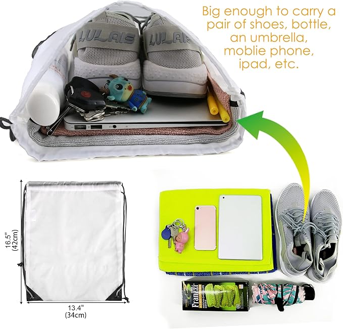 BeeGreen Drawstring Bags Backpacks Bulk, 20 Pieces White Gym Cinch Bags, String Backpack for Sports Sack, Personlized Sackpacks DIY Heat Vinyl