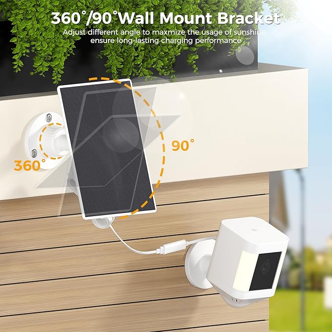 Solar Panel Compatible with Ring Camera, Solar Charger for Spotlight Cam Plus/Pro, Stick Up Cam Pro, 13ft Long Cable with USB-C to Ring DC Plug Adapter, IP65 Waterproof