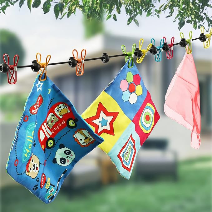 Retractable Portable Clothesline for Travel, Clothing line with 12 Clothes Clips, for Indoor Laundry Drying line, Outdoor Camping Accessories