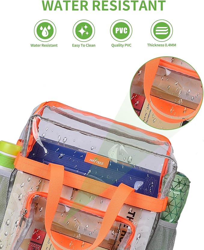 MAY TREE Clear Bag for Stadium Events 12×6×12 Clear Tote Lunch Bag with Reinforced Straps for Work, Sporting Events and Gym, Orange