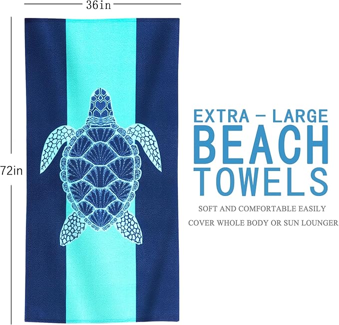 Genovega 2 Packs Oversized Beach Towel Set 36 x 72 in Large Big Pool Camping Swim Clearance Soft Towels Travel Essentials Accessories Must Haves Vacation Necessities Adult Gifts Shark Turtle