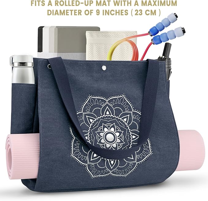 Gonex Yoga Mat Bag, Yoga Gym Bag Tote Bag with Multi Pockets For Women Men, Canvas Yoga Mat Carrier Take in Out Mat Easily For Pilates Travel Workout Office