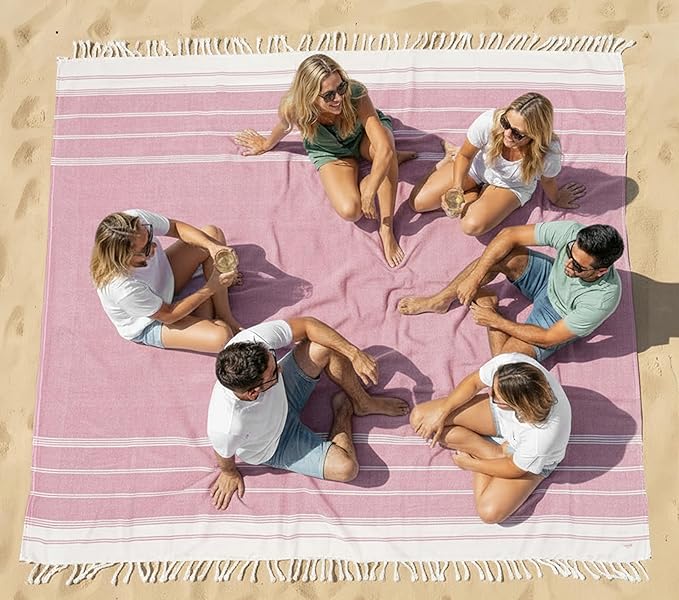 LANE LINEN Beach Vacation Essentials Blanket- Large Beach Blanket Sandproof with Quick Dry Comfort 82"x82", Perfect for Family Vacations, Park Outings, or Social Games – Candy Pink