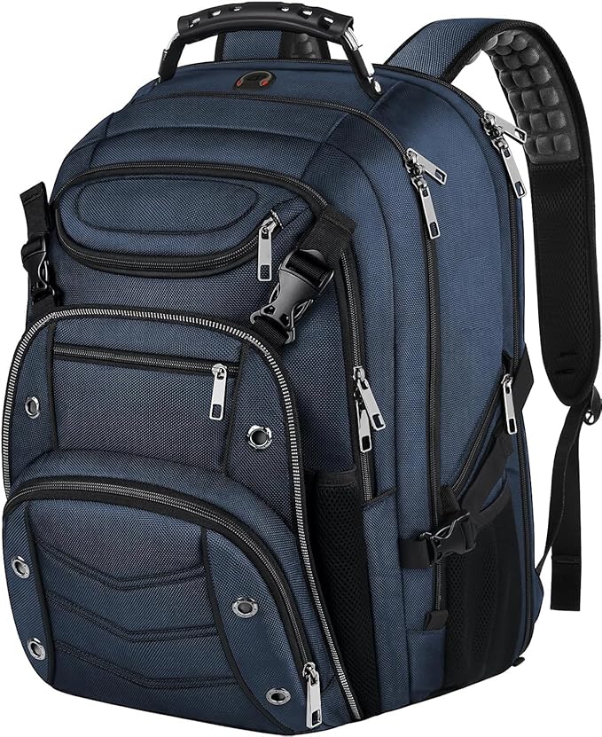 VECKUSON 18.4 Laptop Backpack for unisex, 60L Extra Large Gaming Laptops Back Bag,TSA Friendly Flight Approved and RFID Anti-Theft Pocket Heavy-duty Pack,21.3 * 15.7 * 11.8inch Blue