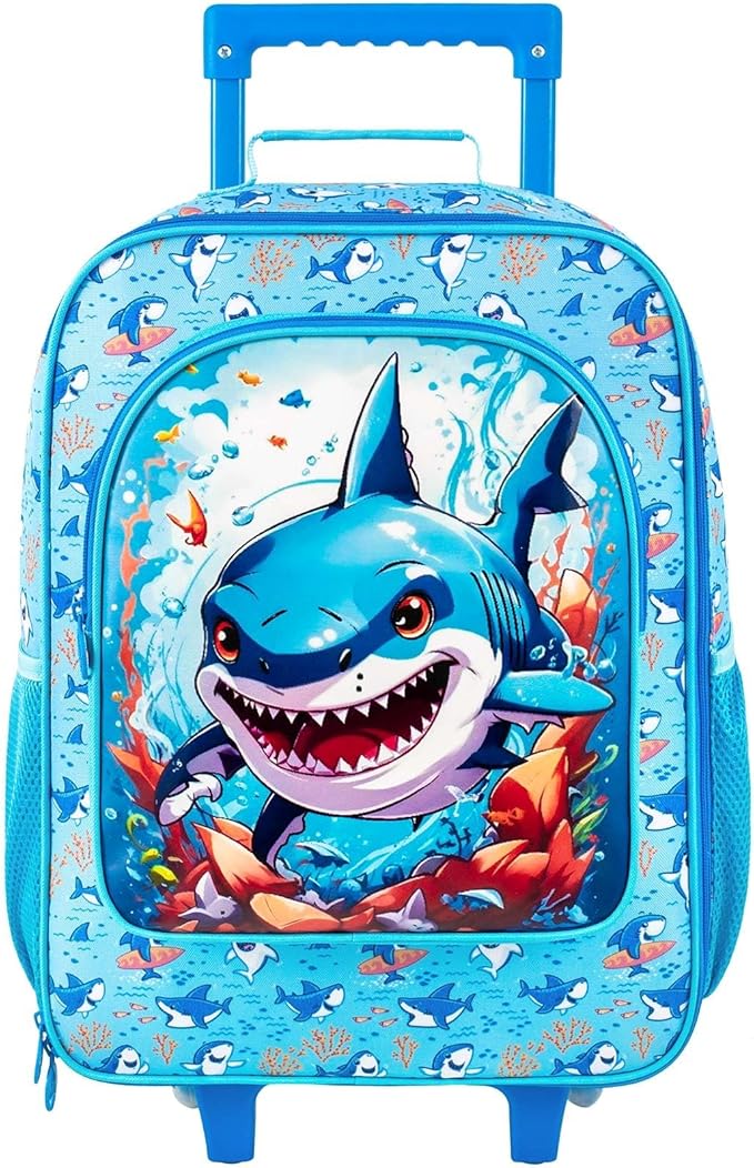 Kids Suitcases for Boys, Cute Shark Luggage Rolling with Wheels, kids carry on luggage for Children Toddler Elementary(Blue)