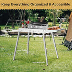 R.W.Flame 304 Stainless Steel BBQ Grill Table fits 20'' Tabletop Griddle, Adjustable Folding Grill Table,Outdoor Portable Camping Table for RV Picnic BBQ Beach