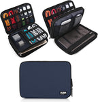 BUBM Double Layer Electronic Accessories Organizer, Travel Gear Bag for Cables, USB Flash Drive, Plug and More, Perfect Size Fits for iPad Mini (Medium, Dark Blue)