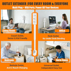 Outlet Extender Stick - Plug Extension Outlet with 3 Prong, Rotating Wall Socket Expander for Home Office Household, Hard to Reach Places, Electrical Power Outlet Extender with USB Ports