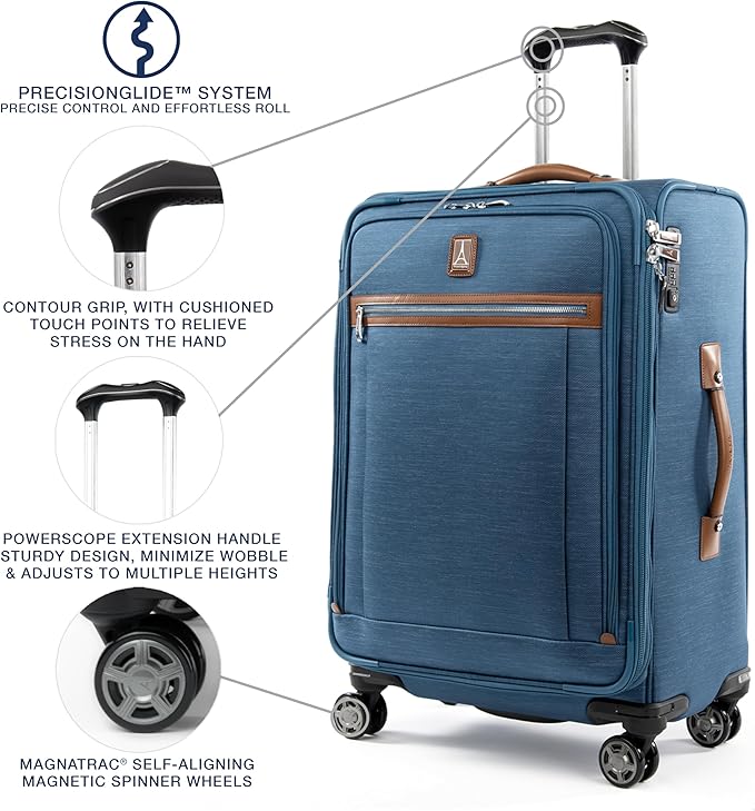 Travelpro Platinum Elite Softside Expandable Luggage, 8 Wheel Spinner Suitcase, TSA Lock, Men and Women, Coastal Blue, 2-Piece Set (21/25)