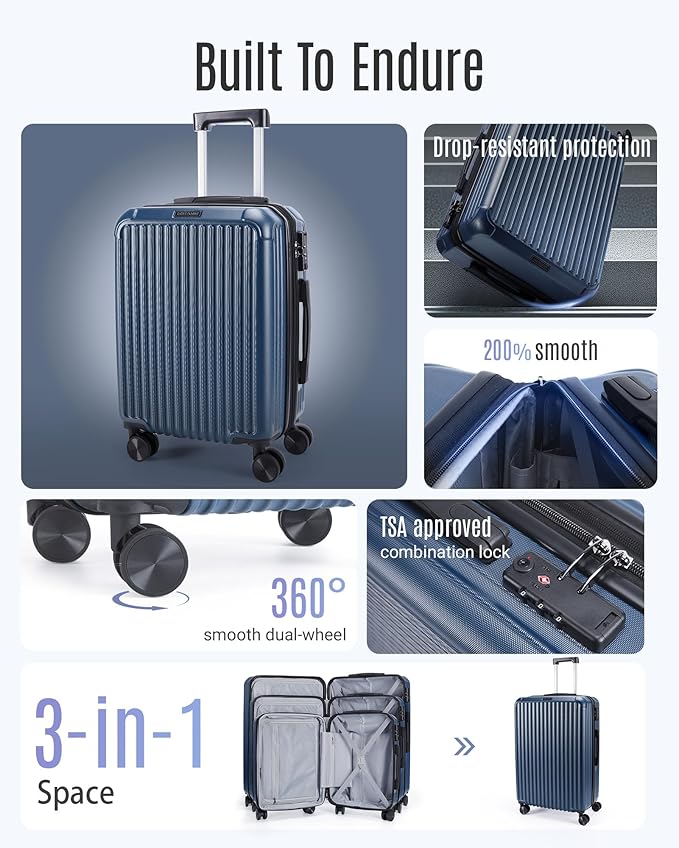 LIGHT FLIGHT Luggage Sets, Durable Hard Shell 3 Piece Set Suitcase with Spinner Wheels, Hardside Lightweight Luggage set with TSA Lock, Large Travel Luggage Set (20" 24" 28"),Coffee Brown