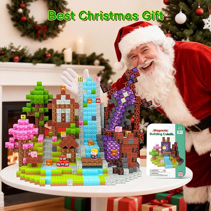 Magnetic Blocks Travel Magnetic Building Blocks Cubes - 200 PCS Tin Box Magnet Toys Set STEM Educational for Kids Ages 3 4 5 6 7 8 9 10 11 12 Year Old Boys Girls Gifts Birthday Christmas