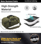Miramrax Travel Duffle Bag Backpack for Men - Large Tactical Bags Weekender Gym Bag for Overnight Traveling Military Workout Deployment Sports (Green, 25L)